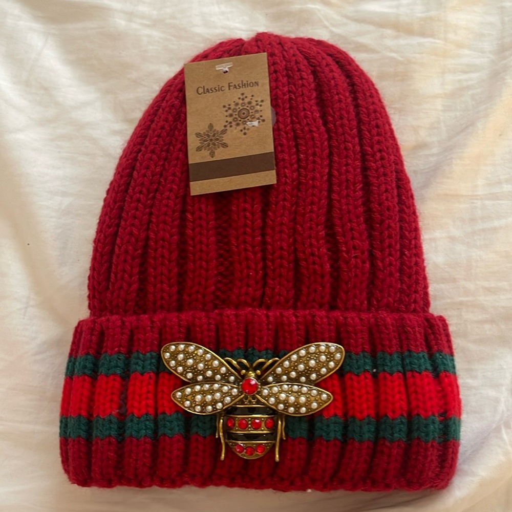 Luxury ribbed knit striped beanie hat